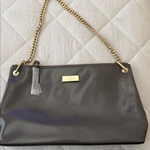 kate spade river glossy dark gray chain shoulder bag with gold hardware